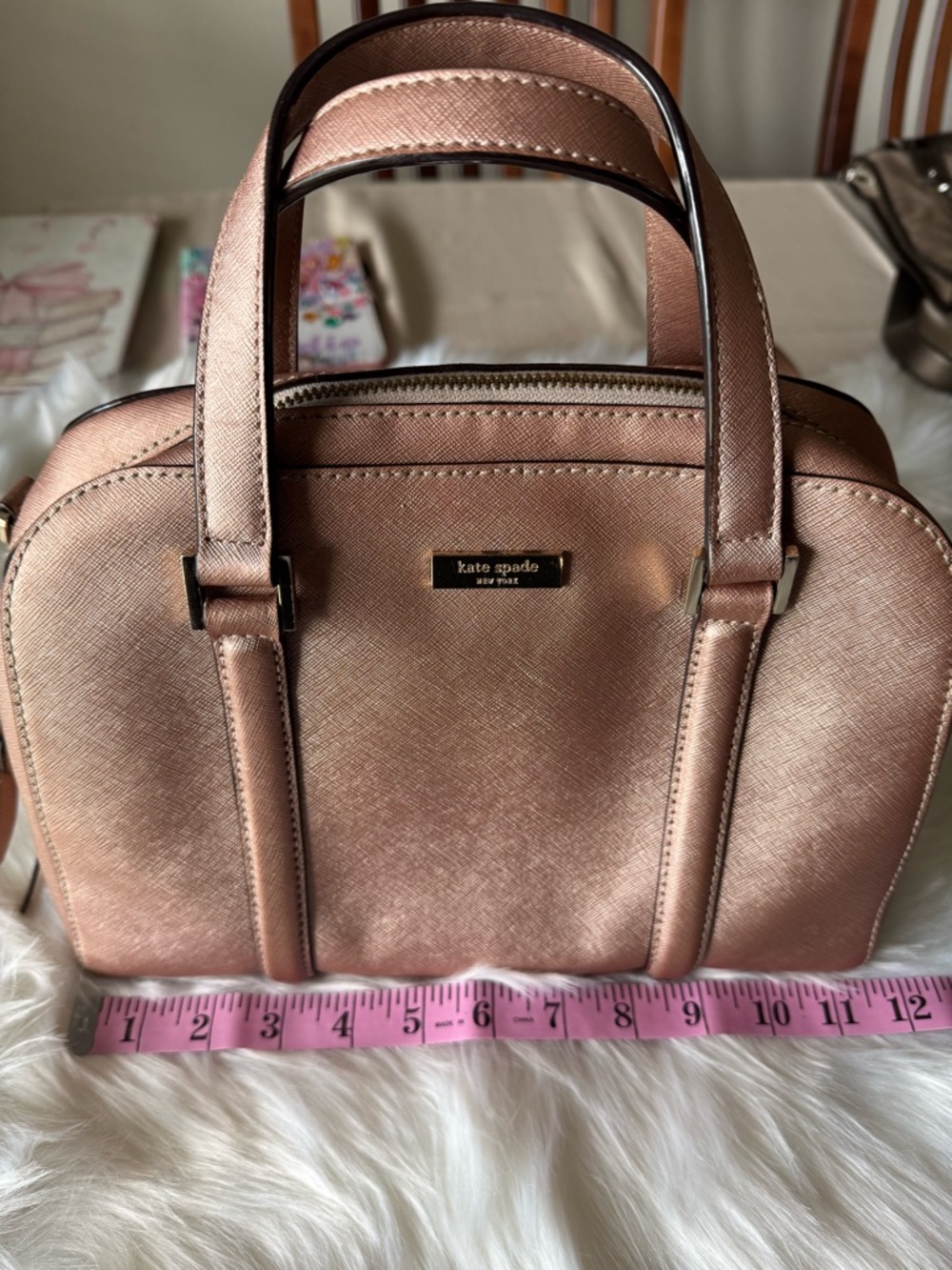 kate spade metallic rose gold dome satchel